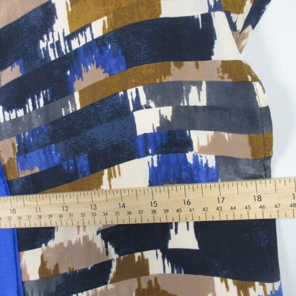 Club Monaco Silk Tunic Top Women S Brown Multi Short Cap Sleeve Boxy Casual 138 - Picture 8 of 10